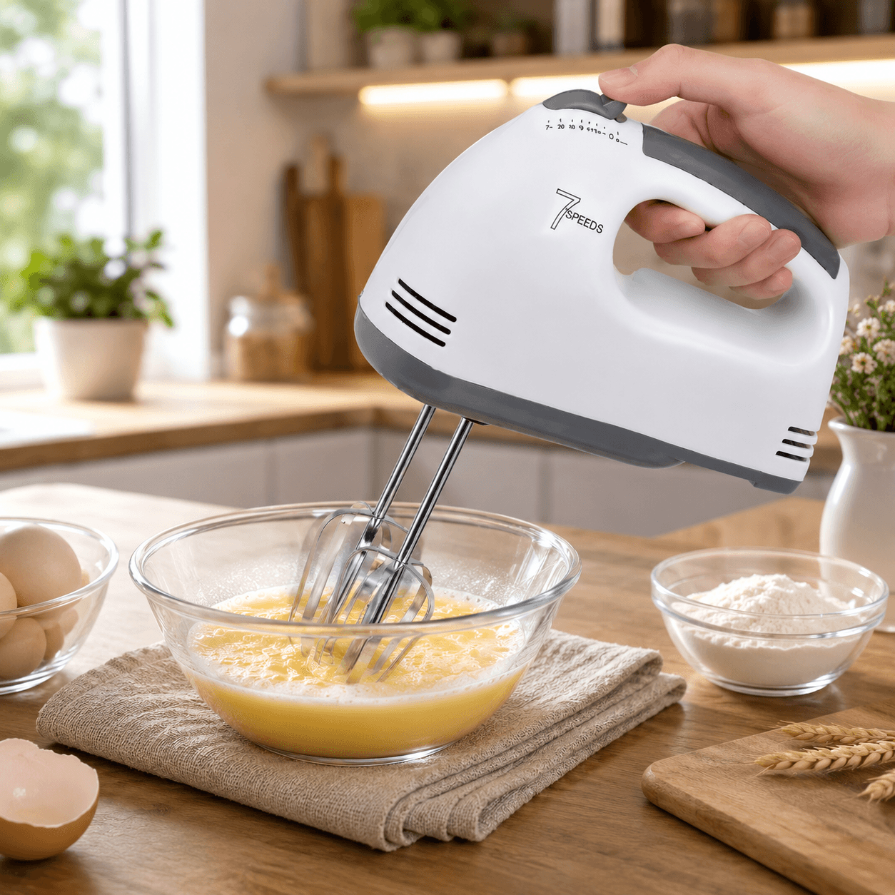 7-Speed Electric Hand Mixer | 180W High-Power Egg Beater | Portable Kitchen Mixer with Stainless Steel Whisks for Baking & Cooking