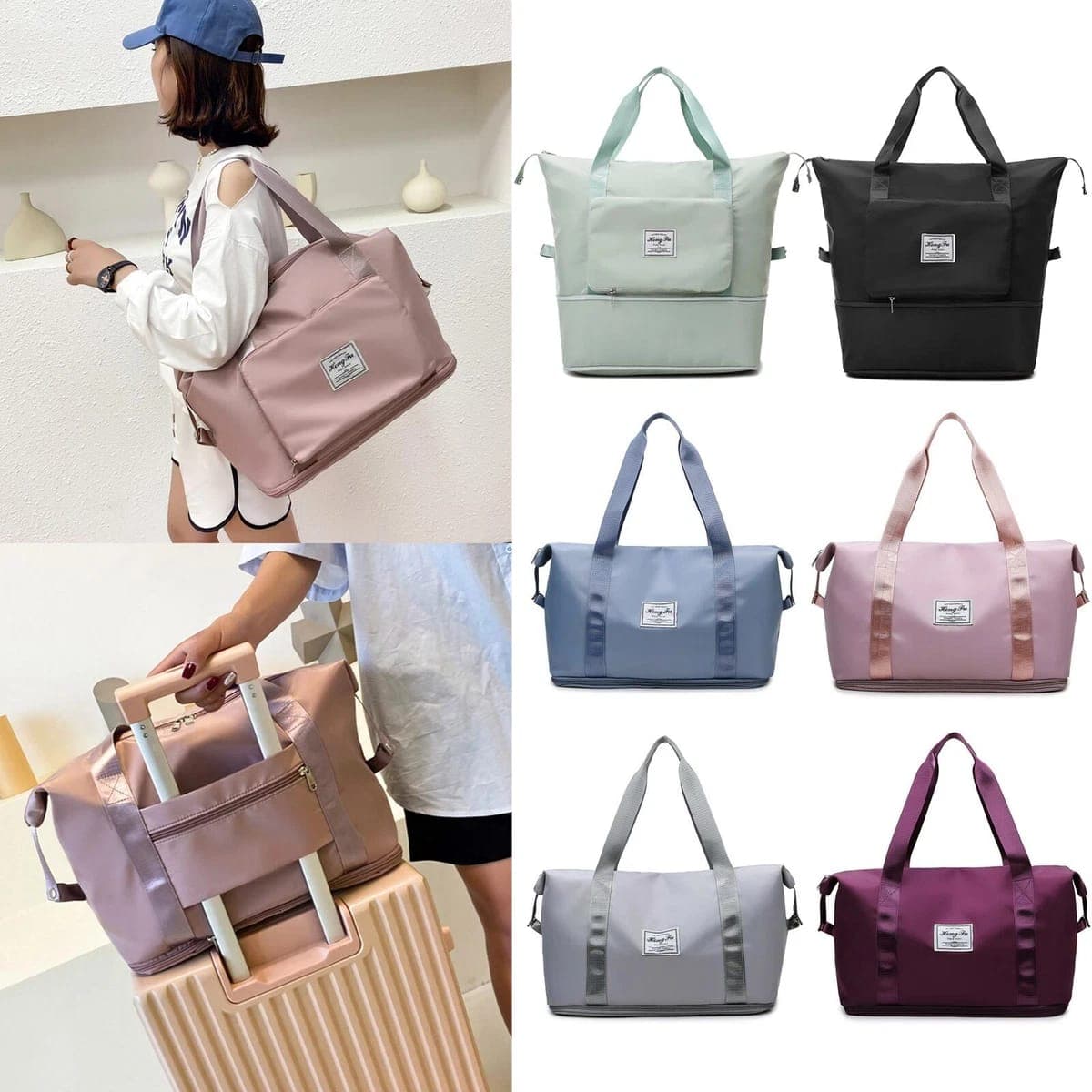 New Women Large Capacity Collapsible Travel Bag Expandable Waterproof Duffel