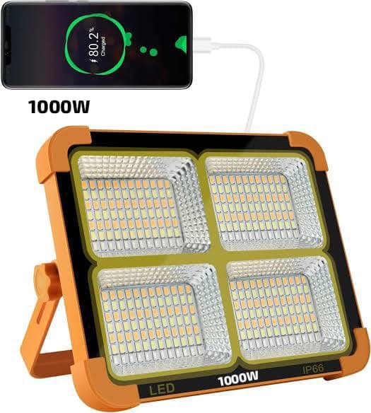 Portable Solar Rechargeable LED Flood Light – High Brightness Outdoor Emergency Work Light | USB Charging | Waterproof | Adjustable Stand