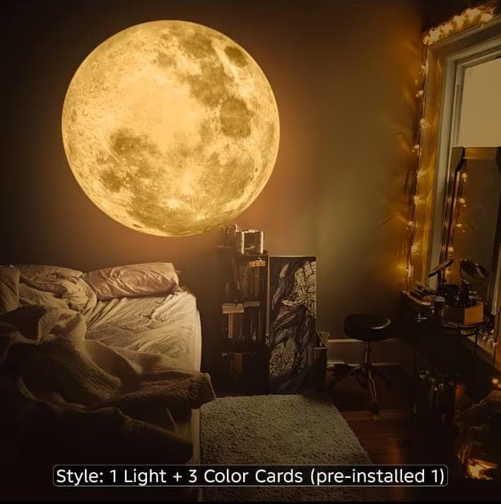 3D Moon Projection Lamp with USB Power & 3 Interchangeable Color Filters – Warm, Blue & Cool White Night Light
