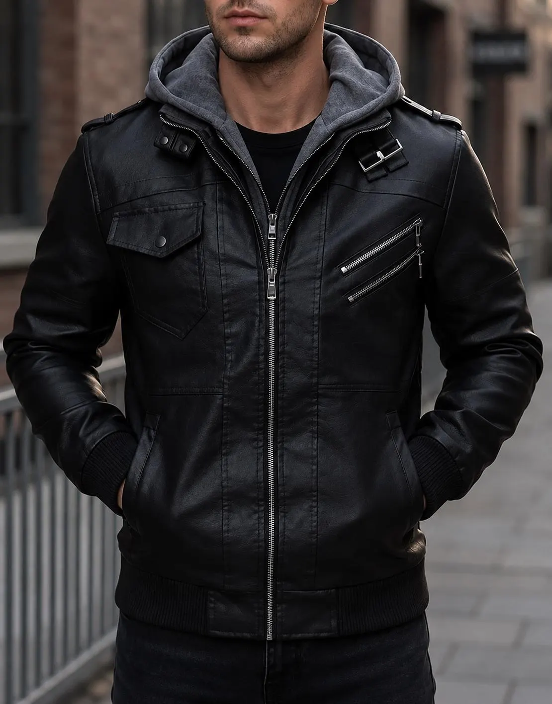 Men's Handmade Real Leather Biker Jacket, Distressed Brown Motorcycle Coat