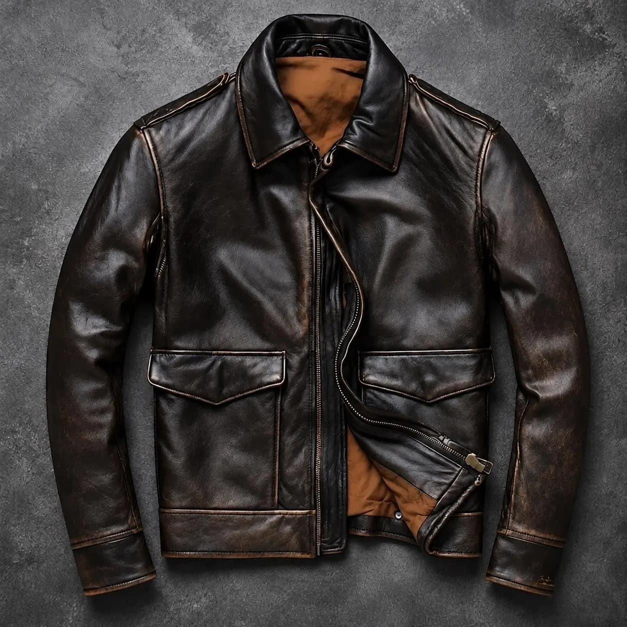 Men's Handmade Distressed Real Leather Biker Jacket, Vintage Motorcycle Coat